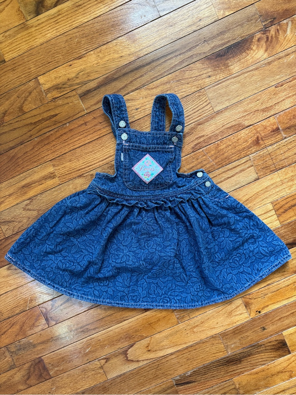 Girl’s Levi’s Denim Floral Pinafore Dress with Embroidered Patch 3T
